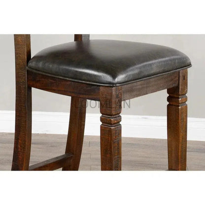 Sunny D Rustic Ladder Back Barstool Leather Seat Set Of 2