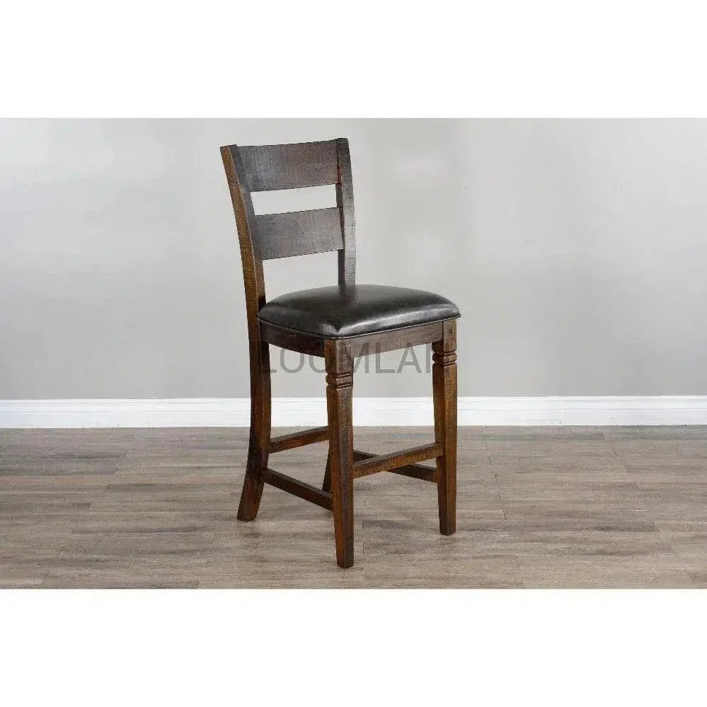 Sunny D Rustic Ladder Back Barstool Leather Seat Set Of 2