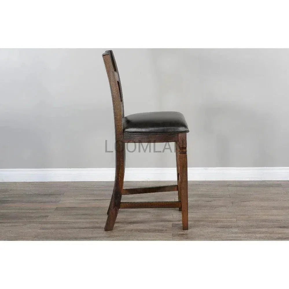 Sunny D Rustic Ladder Back Barstool Leather Seat Set Of 2