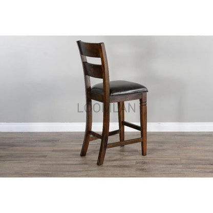 Sunny D Rustic Ladder Back Barstool Leather Seat Set Of 2