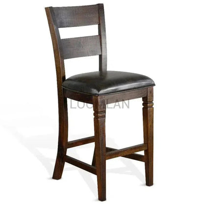 Sunny D Rustic Ladder Back Barstool Leather Seat Set Of 2