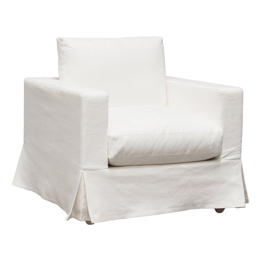 Savannah White Natural Linen Slip-Cover Chair - Upholstered