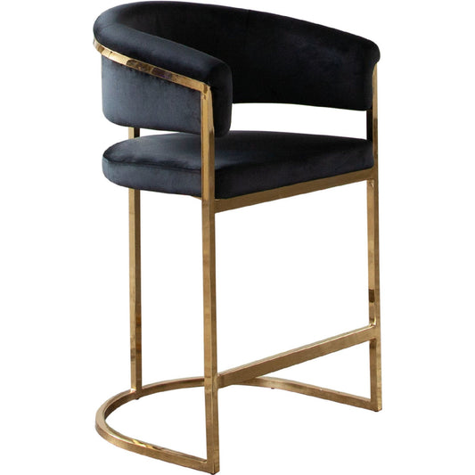 Solstice Counter Height Chair in Black Velvet with Polished Gold Metal Frame