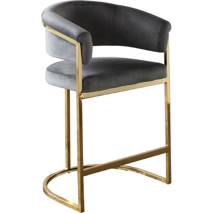 Solstice Counter Height Chair in Grey Velvet with Polished Gold Metal Frame