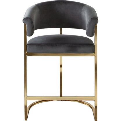 Solstice Counter Height Chair in Grey Velvet with Polished Gold Metal Frame