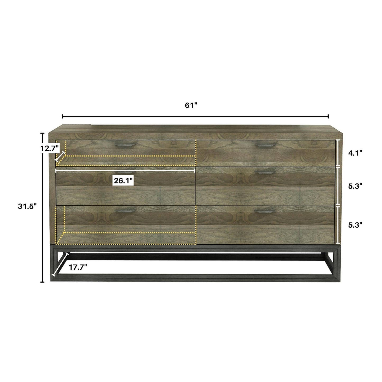 Stark Wood and Metal Brown 6 Drawer Dresser