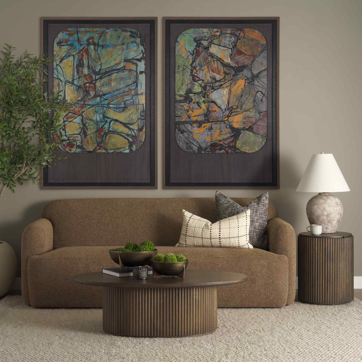 Saga Textured Brown Plush Fabric Three Seater Sofa