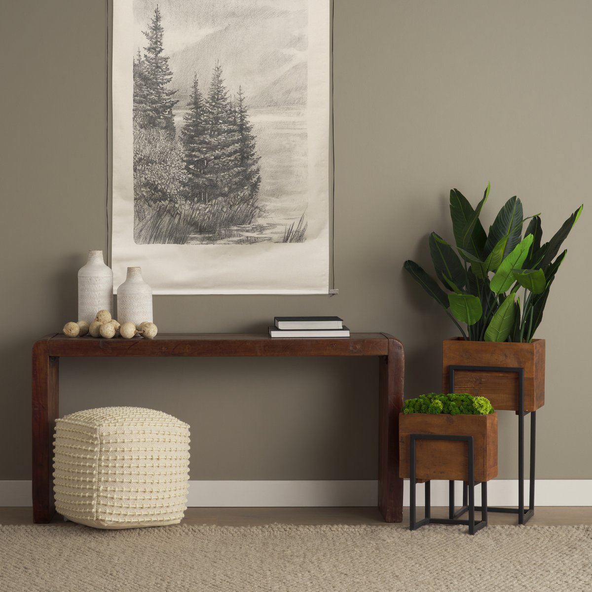 Mercana Sakaye Cream Stitched Patterned Pouf