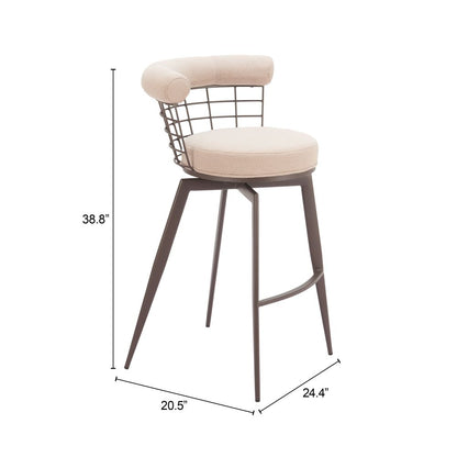 Zuo Modern Saku Textured Fabric Swivel Barstool