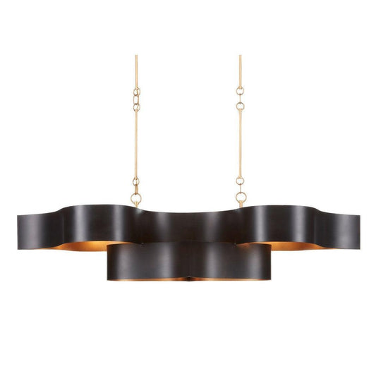 Satin Black Gold Leaf Grand Lotus Black Oval Chandelier Chandeliers Sideboards and Things By Currey & Co