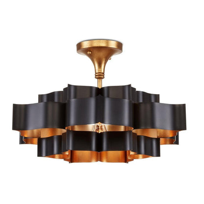 Satin Black Gold Leaf Grand Lotus Black Small Chandelier Chandeliers Sideboards and Things By Currey & Co