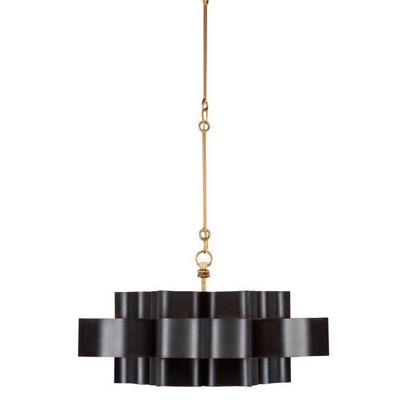 Satin Black Gold Leaf Grand Lotus Black Small Chandelier Chandeliers Sideboards and Things By Currey & Co