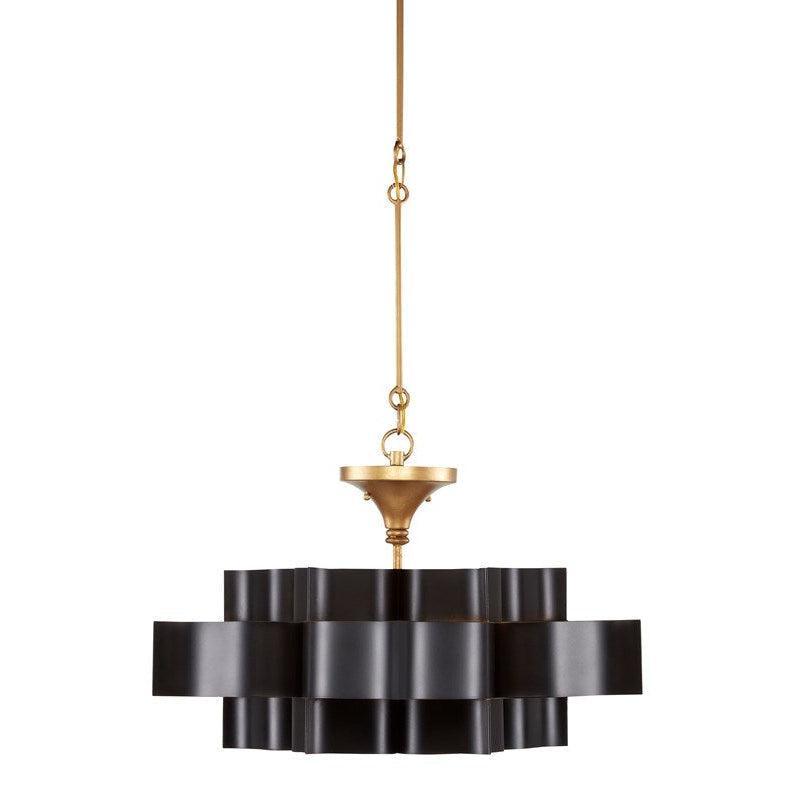 Satin Black Gold Leaf Grand Lotus Black Small Chandelier Chandeliers Sideboards and Things By Currey & Co