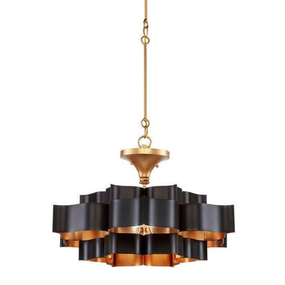 Satin Black Gold Leaf Grand Lotus Black Small Chandelier Chandeliers Sideboards and Things By Currey & Co