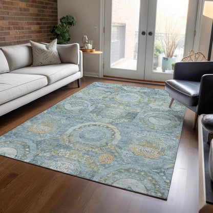 LOOMLAN Rugs Savarna Blue Washable Indoor-Outdoor Rug