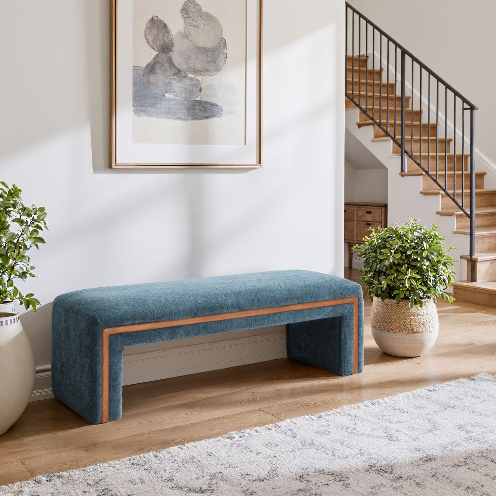 Zuo Modern Scatola Blue Shearling Fabric Bedroom Bench