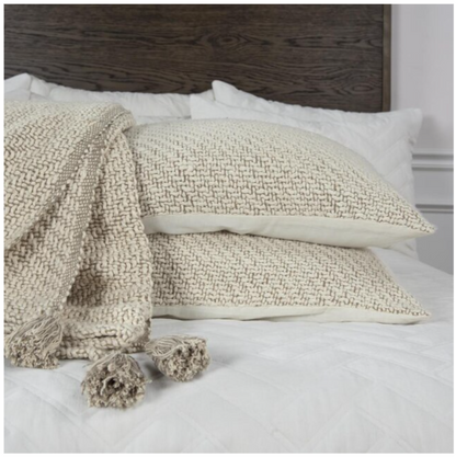 Ocra Beige Cotton Throw Blanket Set For Bed With Shams