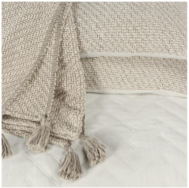 Ocra Beige Cotton Throw Blanket Set For Bed With Shams