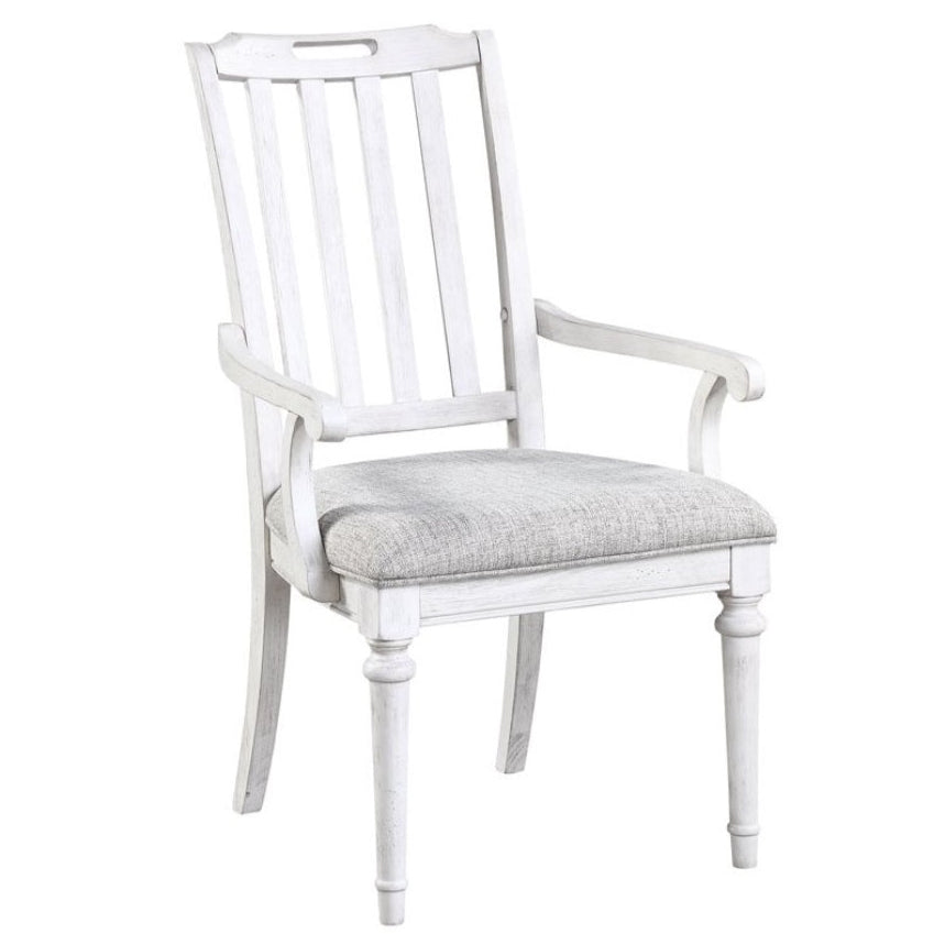White Two-Tone Wooden Slat Back Arm Chair 2PC