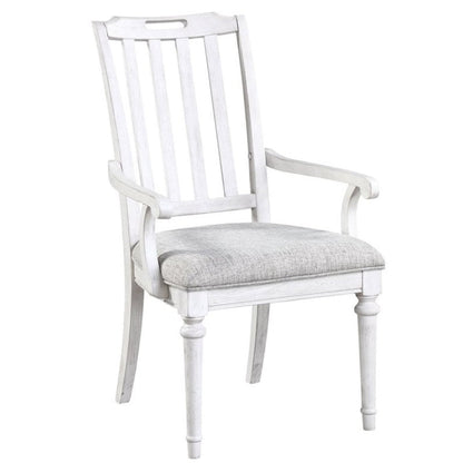 White Two-Tone Wooden Slat Back Arm Chair 2PC