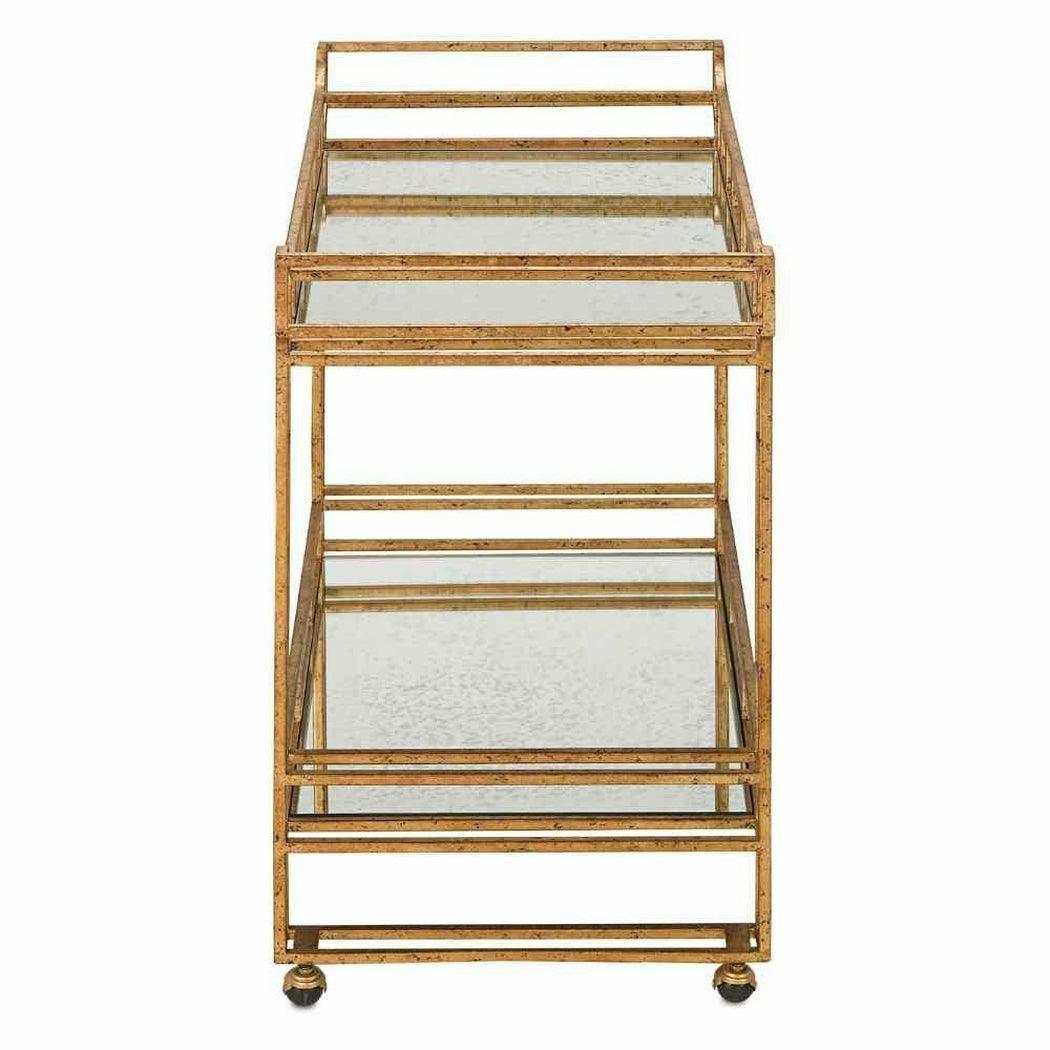 Seneca Gold Leaf Light Roche Antique Odeon Bar Cart Home Bar Carts Sideboards and Things By Currey & Co