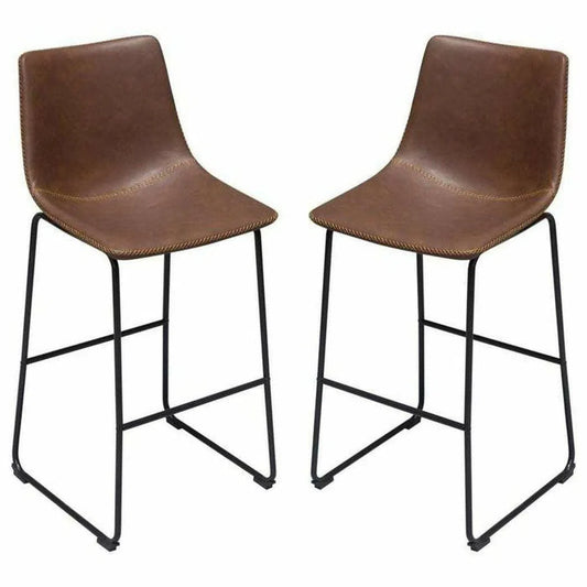 Set of 2 Bar Height Chairs in Chocolate Leather Black Base Bar Stools Sideboards and Things  By Diamond Sofa