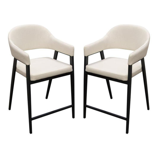 Set of 2 Counter Height Chairs Upholstered In Cream Fabric Counter Stools Sideboards and Things  By Diamond Sofa