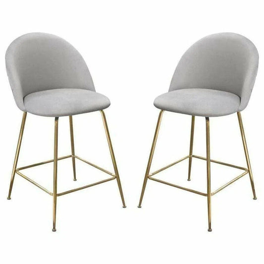 Set of 2 Counter Height Chairs in Grey Velvet Gold Metal Legs Counter Stools Sideboards and Things  By Diamond Sofa