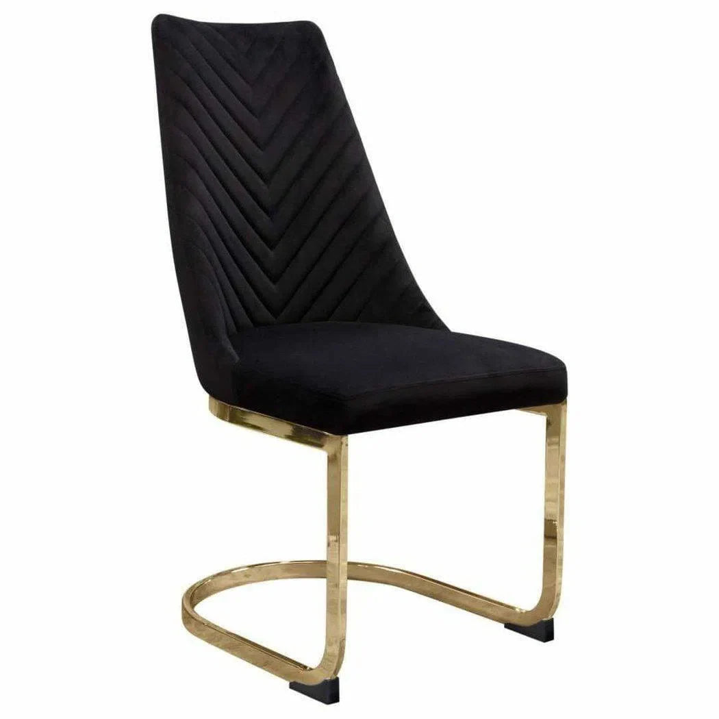 Set of 2 Dining Chairs in Black Velvet with Gold Metal Base Dining Chairs Sideboards and Things  By Diamond Sofa