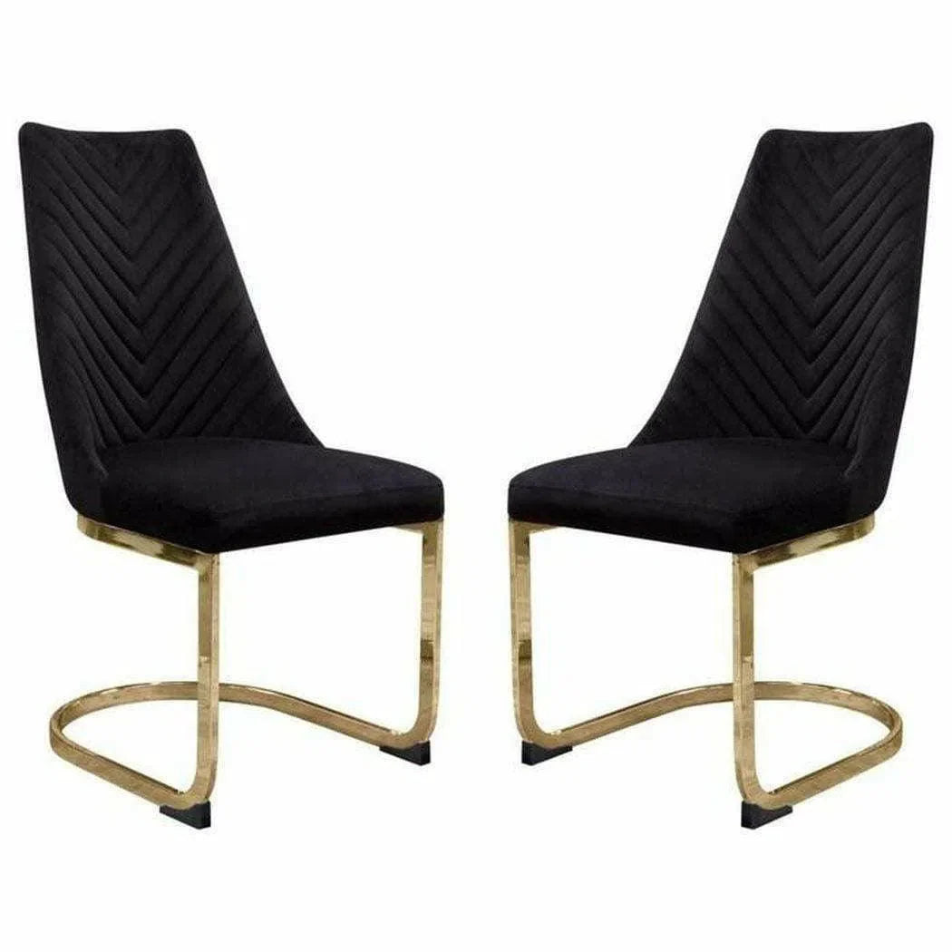 Set of 2 Dining Chairs in Black Velvet with Gold Metal Base Dining Chairs Sideboards and Things  By Diamond Sofa