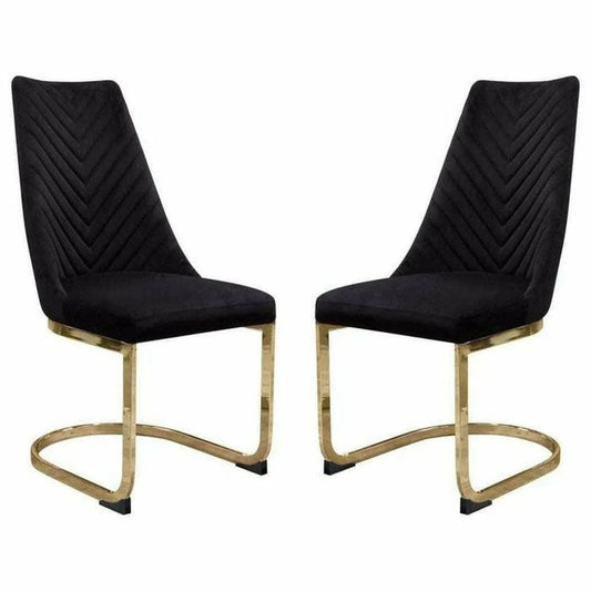 Set of 2 Dining Chairs in Black Velvet with Gold Metal Base Dining Chairs Sideboards and Things  By Diamond Sofa