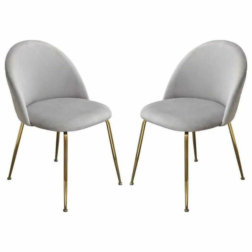 Set of 2 Dining Chairs in Grey Velvet Gold Metal Legs Dining Chairs Sideboards and Things  By Diamond Sofa