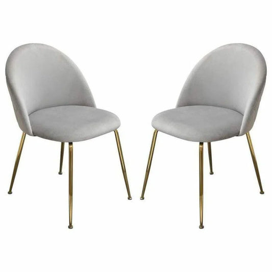 Set of 2 Dining Chairs in Grey Velvet Gold Metal Legs Dining Chairs Sideboards and Things  By Diamond Sofa