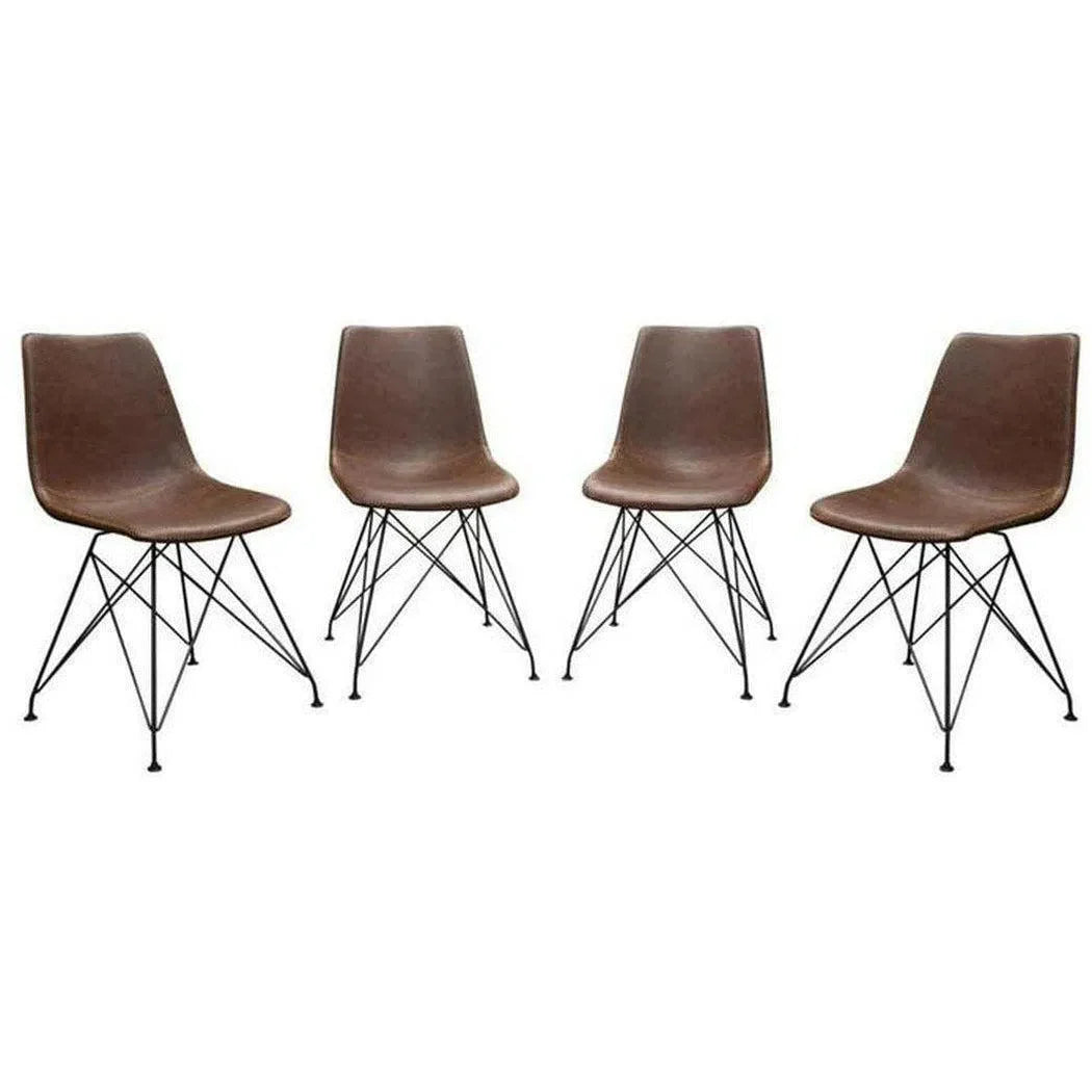 Set of 4 Dining Chairs in Chocolate Leather Black Metal Base Dining Chairs Sideboards and Things  By Diamond Sofa