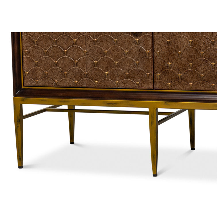 Palisades Shagreen Wood and Metal Tan Credenza