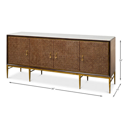 Palisades Shagreen Wood and Metal Tan Credenza