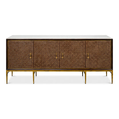 Palisades Shagreen Wood and Metal Tan Credenza