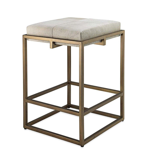 Shelby White Cowhide Art Deco Counter Stool Without Back Counter Stools Sideboards and Things By Jamie Young