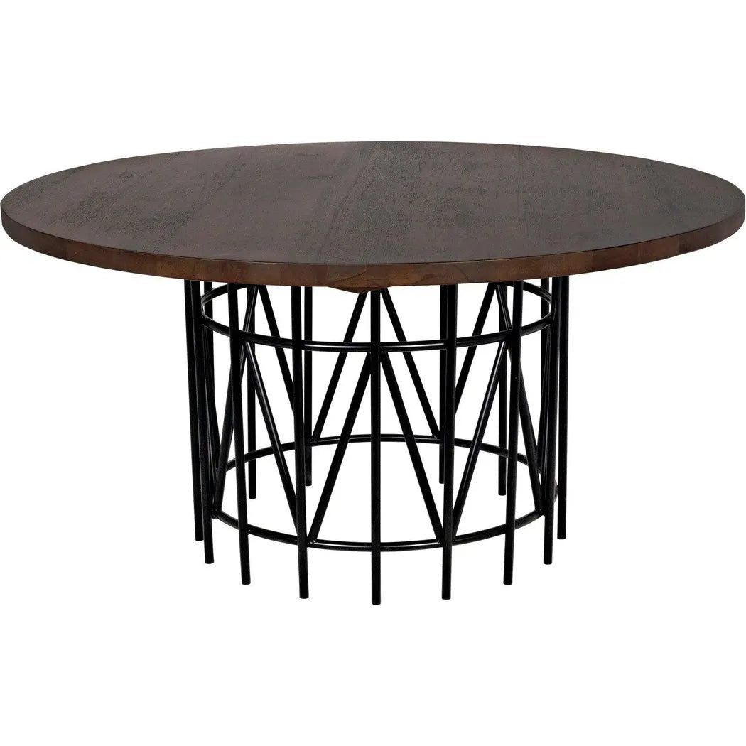 Silberman Dining Table, Dark Walnut W/Black Steel Base