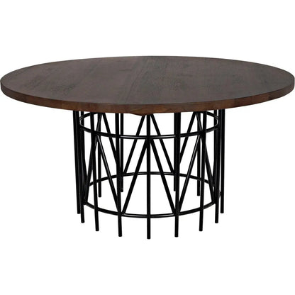 Silberman Dining Table, Dark Walnut W/Black Steel Base