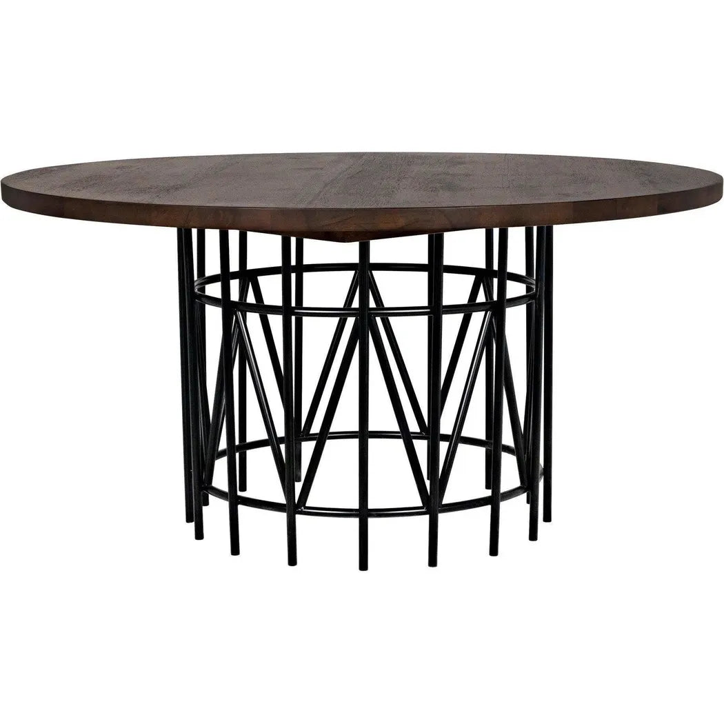 Silberman Dining Table, Dark Walnut W/Black Steel Base