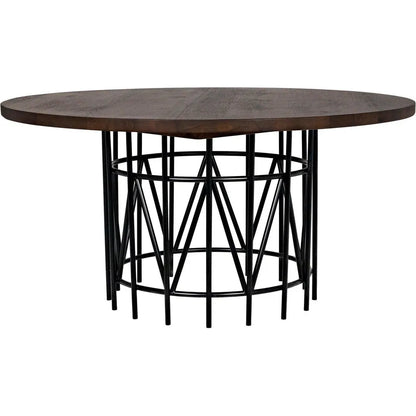 Silberman Dining Table, Dark Walnut W/Black Steel Base