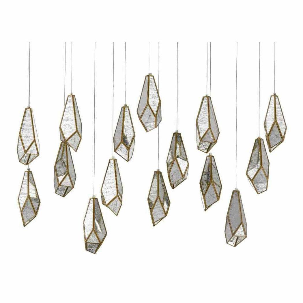 Silver Antique Brass Glace Rectangular 15-Light Multi-Drop Pendant Pendants Sideboards and Things By Currey & Co