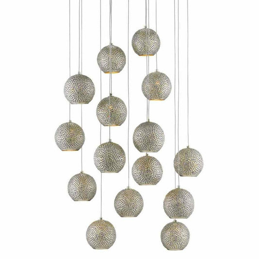 Silver Blue Giro Round 15-Light Multi-Drop Pendant Pendants Sideboards and Things By Currey & Co