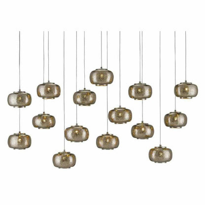 Silver Nickel Pepper Rectangular 15-Light Multi-Drop Pendant Pendants Sideboards and Things By Currey & Co