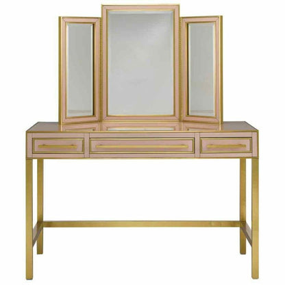 Silver Peony Satin Brass Arden Pink Vanity Mirror Wall Mirrors Sideboards and Things By Currey & Co