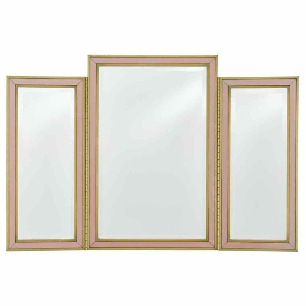 Silver Peony Satin Brass Arden Pink Vanity Mirror Wall Mirrors Sideboards and Things By Currey & Co