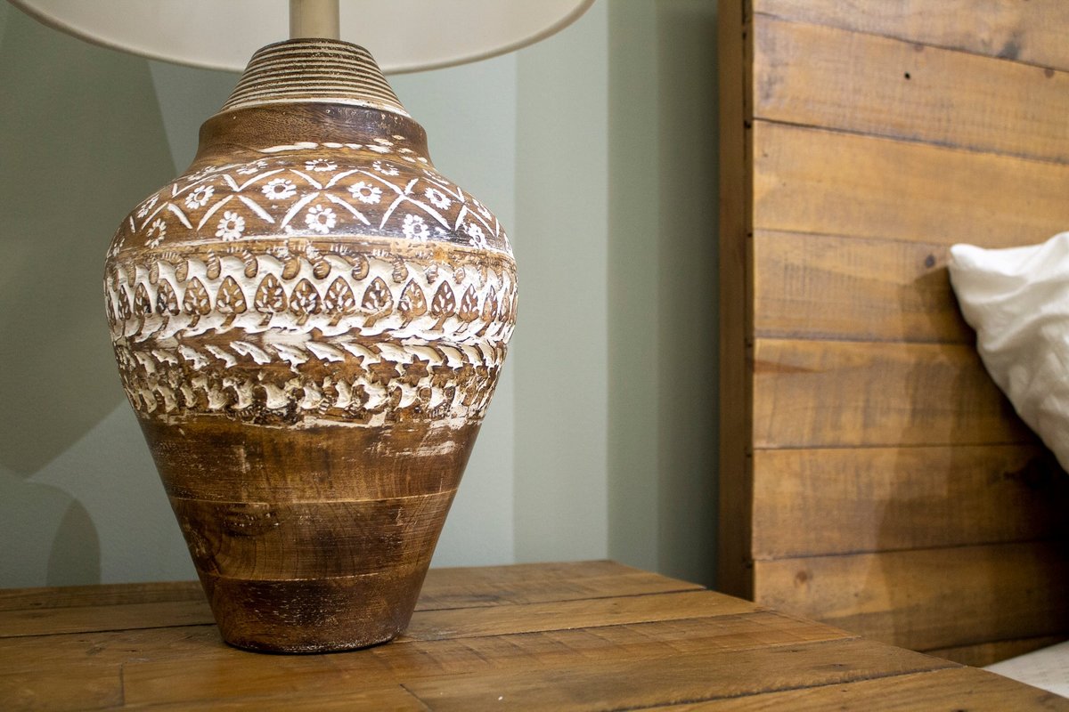 LH Home Skye Antique Wooden Table Lamp