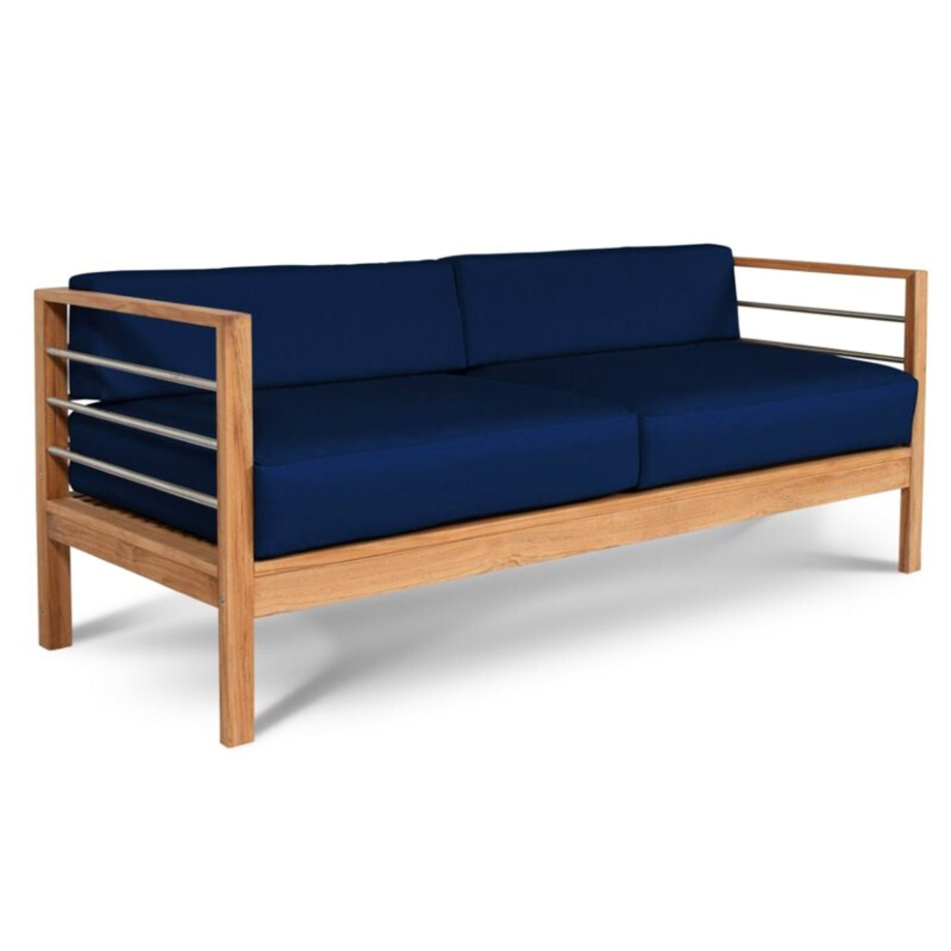 SoHo 3-Person Teak Outdoor Sofa with Sunbrella Cushions-Outdoor Sofas & Loveseats-HiTeak-Navy-Sideboards and Things