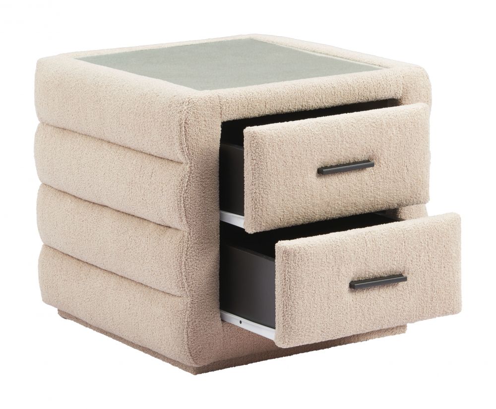 Zuo Modern Soffice Two Drawers Shearling Fabric Nightstand